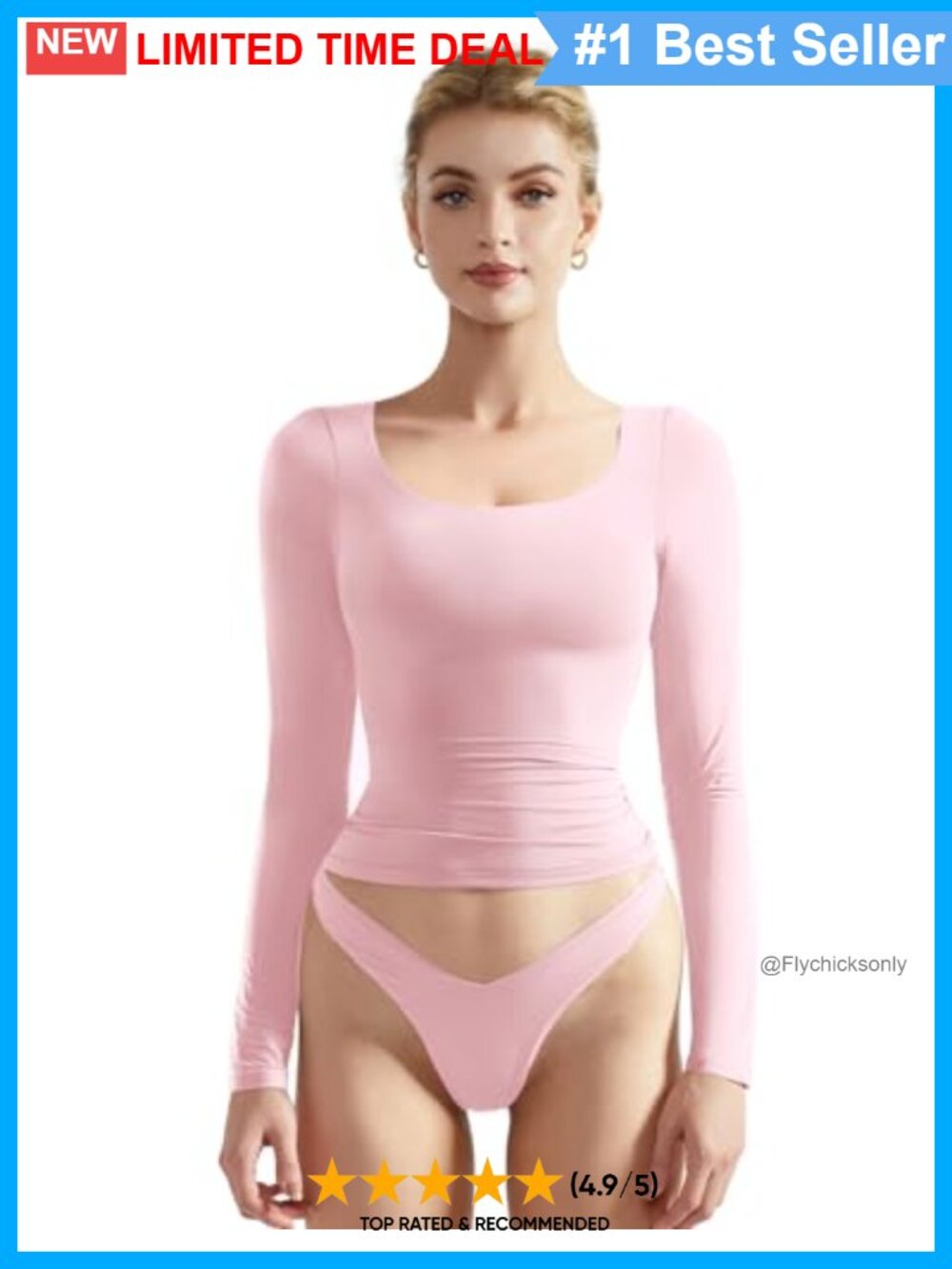 Double Lined Long Sleeve Scoop Neck Fitted Crop Top